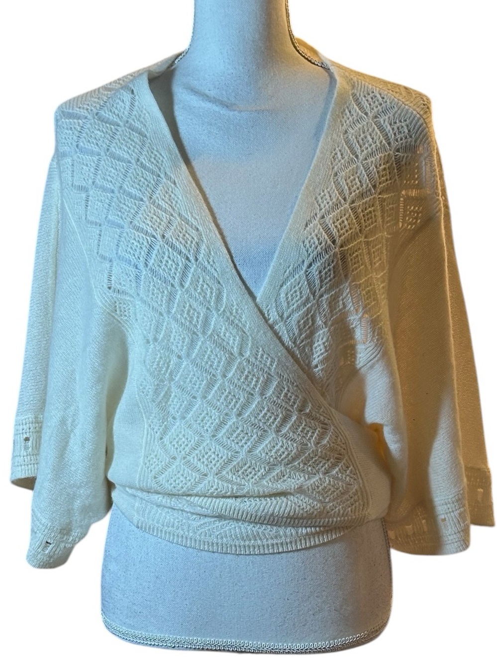 Trina Turk Cream V-Neck Wrap Knit Sweater